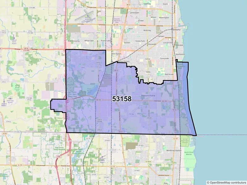 Map of ZIP Code 53158 — Pleasant Prairie, WI