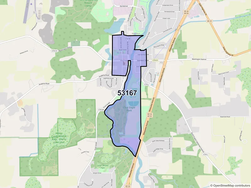 Map of Rochester, Wisconsin and ZIP codes