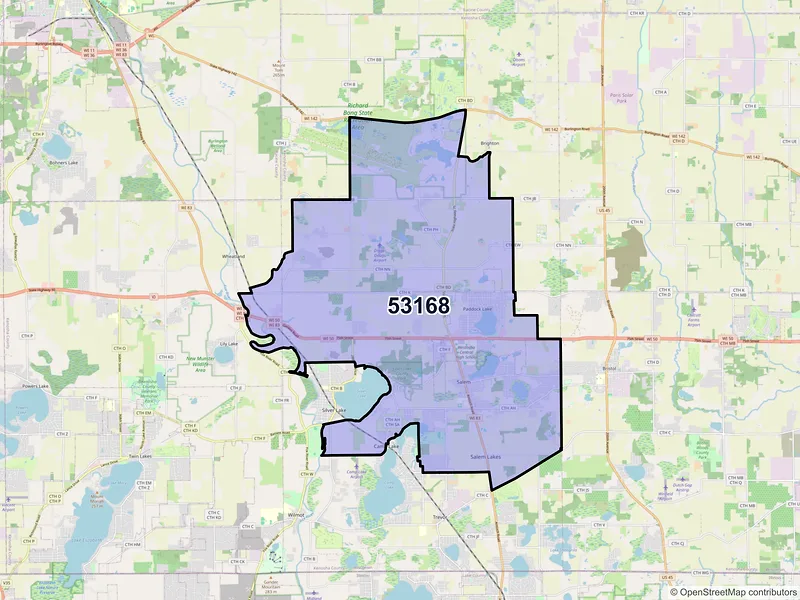 Map of ZIP Code 53168 — Salem, WI