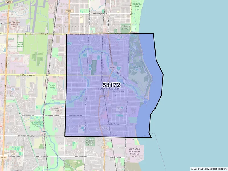 Map of South Milwaukee, Wisconsin and ZIP codes