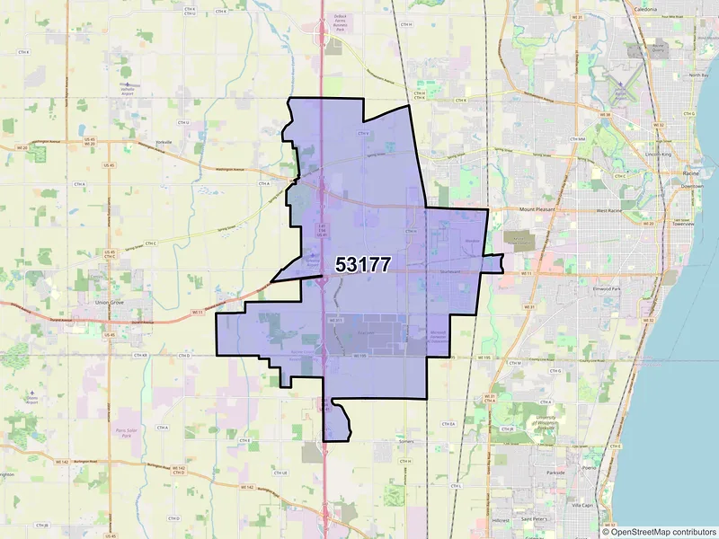 Map of Sturtevant, Wisconsin and ZIP codes