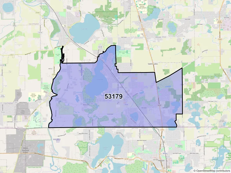 Map of ZIP Code 53179 — Trevor, WI