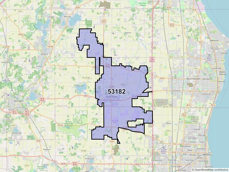 Map of Union Grove, Wisconsin and ZIP codes