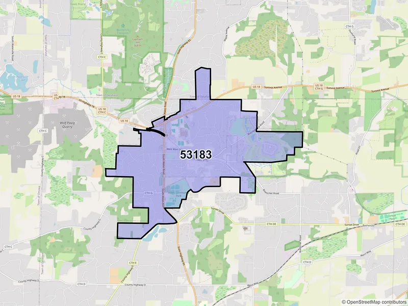 Map of ZIP Code 53183 — Wales, WI