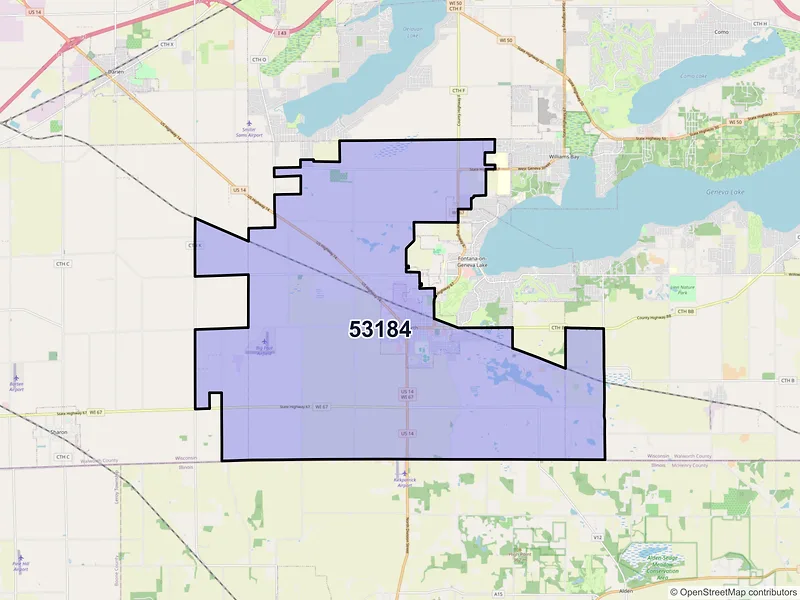 Map of ZIP Code 53184 — Walworth, WI