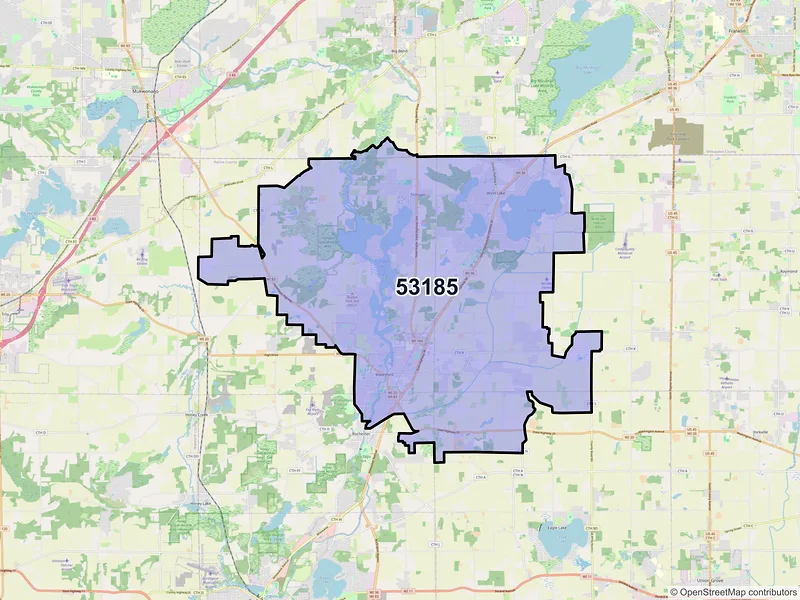 Map of Waterford, Wisconsin and ZIP codes