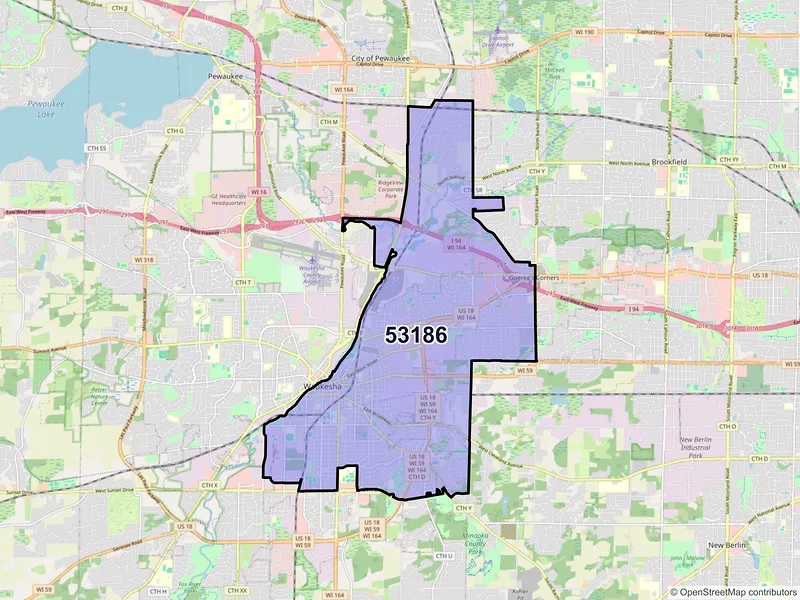 Map of ZIP Code 53186 — Waukesha, WI