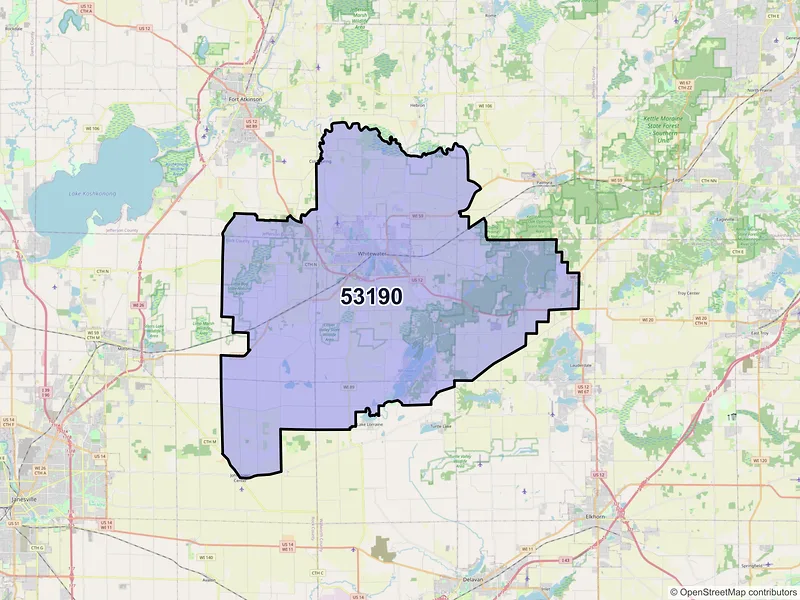 Map of ZIP Code 53190 — Whitewater, WI