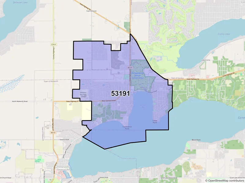 Map of Williams Bay, Wisconsin and ZIP codes