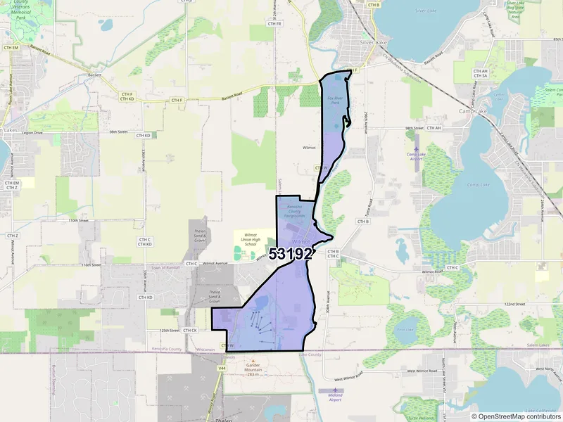 Map of Wilmot, Wisconsin and ZIP codes