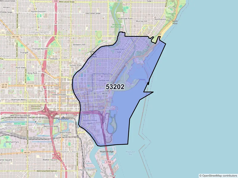 Map of ZIP Code 53202 — Milwaukee, WI