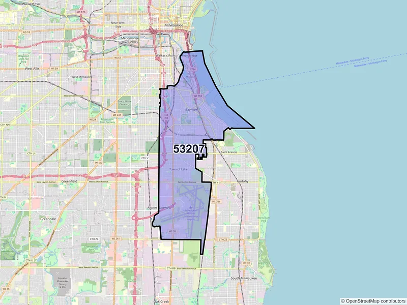 Map of ZIP Code 53207 — Milwaukee, WI