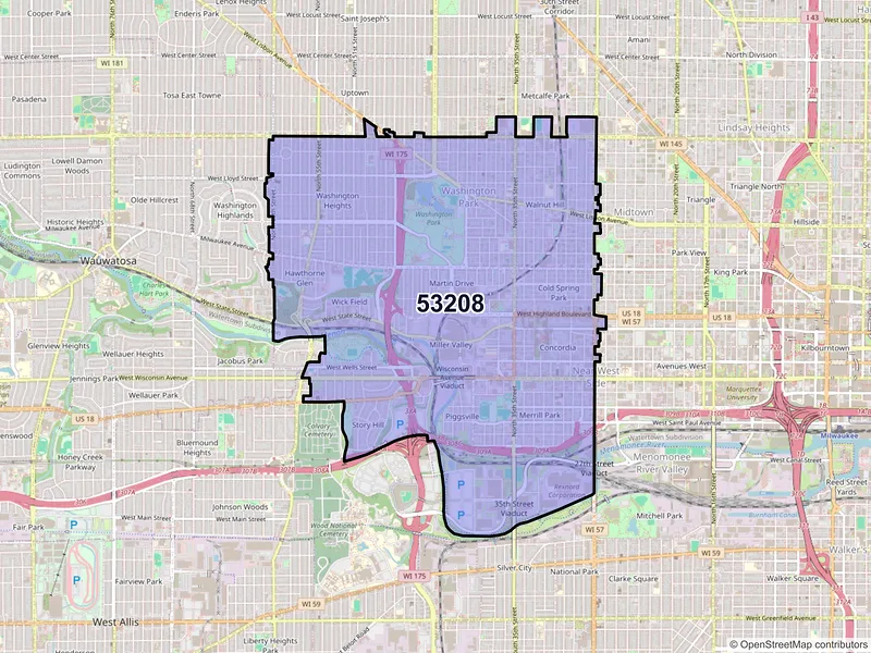 Map of ZIP Code 53208 — Milwaukee, WI