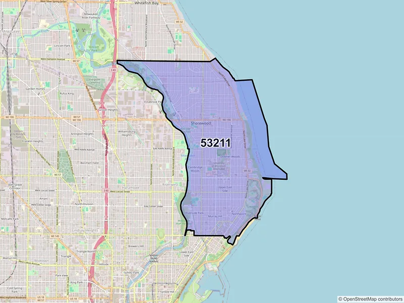 Map of ZIP Code 53211 — Milwaukee, WI