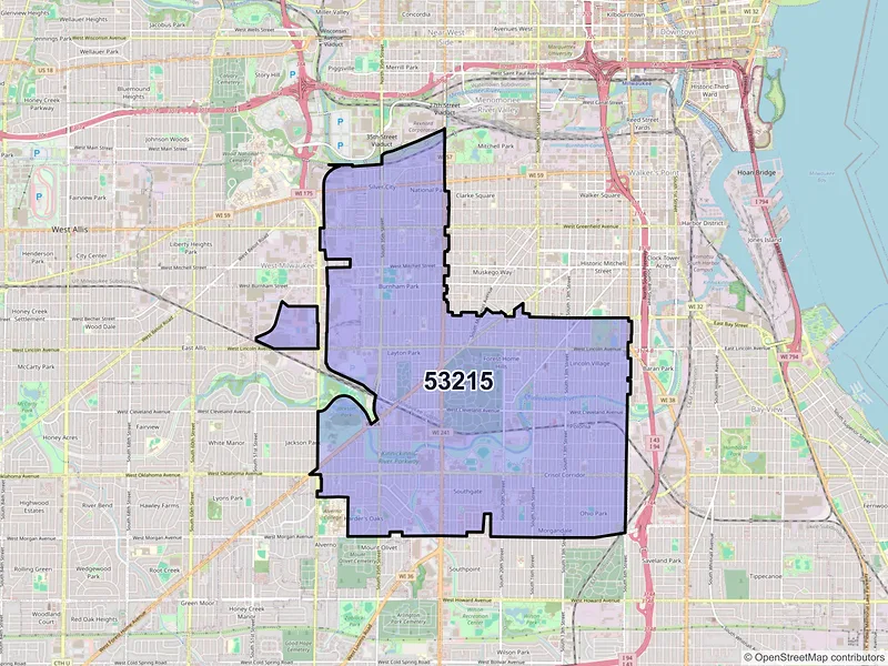 Map of ZIP Code 53215 — Milwaukee, WI