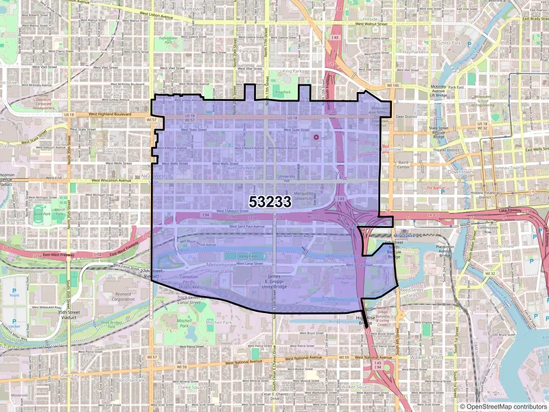Map of ZIP Code 53233 — Milwaukee, WI