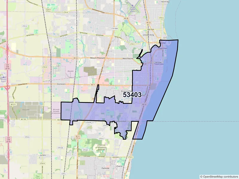 Map of ZIP Code 53403 — Racine, WI