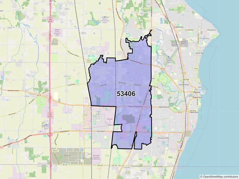 Map of ZIP Code 53406 — Racine, WI