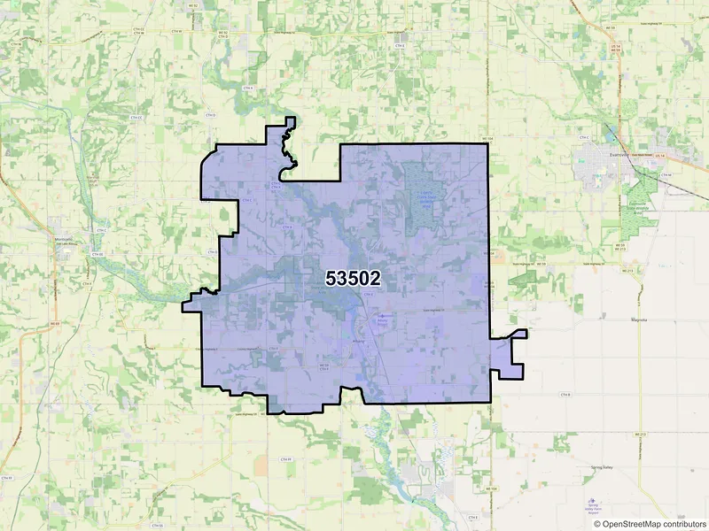 Map of ZIP Code 53502 — Albany, WI