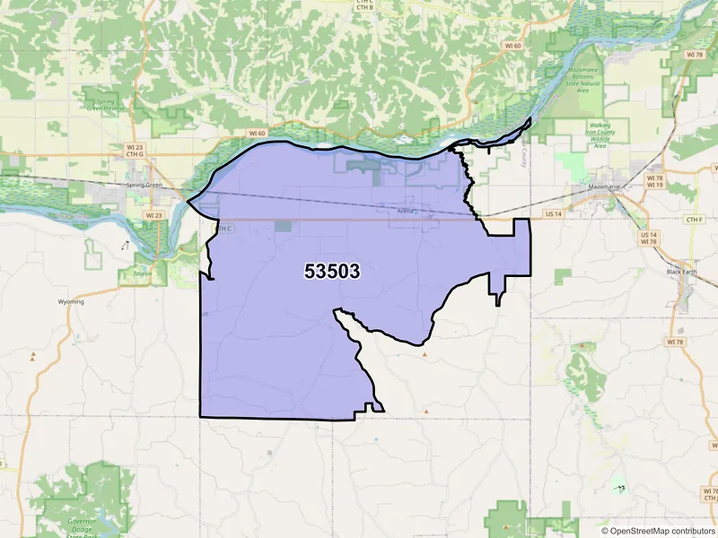Map of ZIP Code 53503 — Arena, WI
