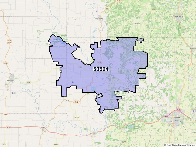 Map of Argyle, Wisconsin and ZIP codes