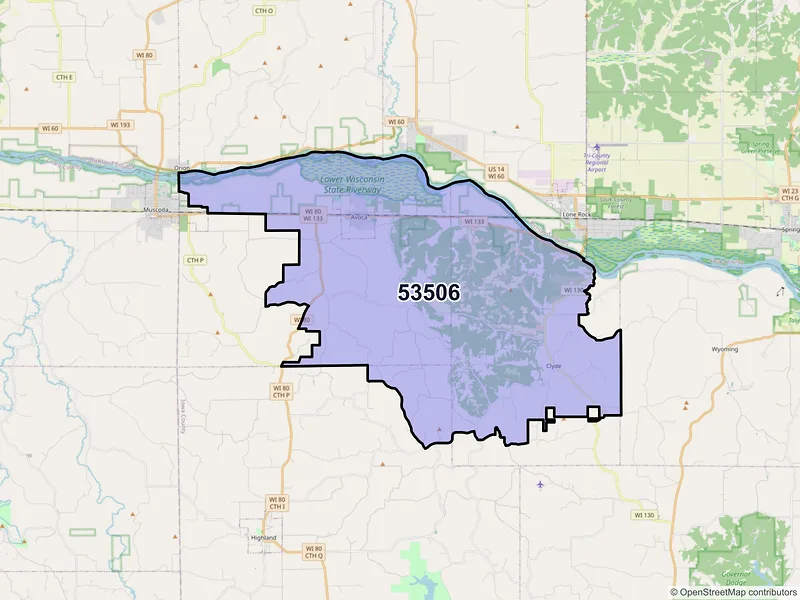 Map of ZIP Code 53506 — Avoca, WI
