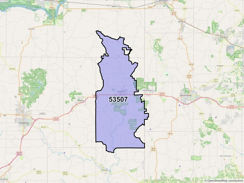Map of ZIP Code 53507 — Barneveld, WI