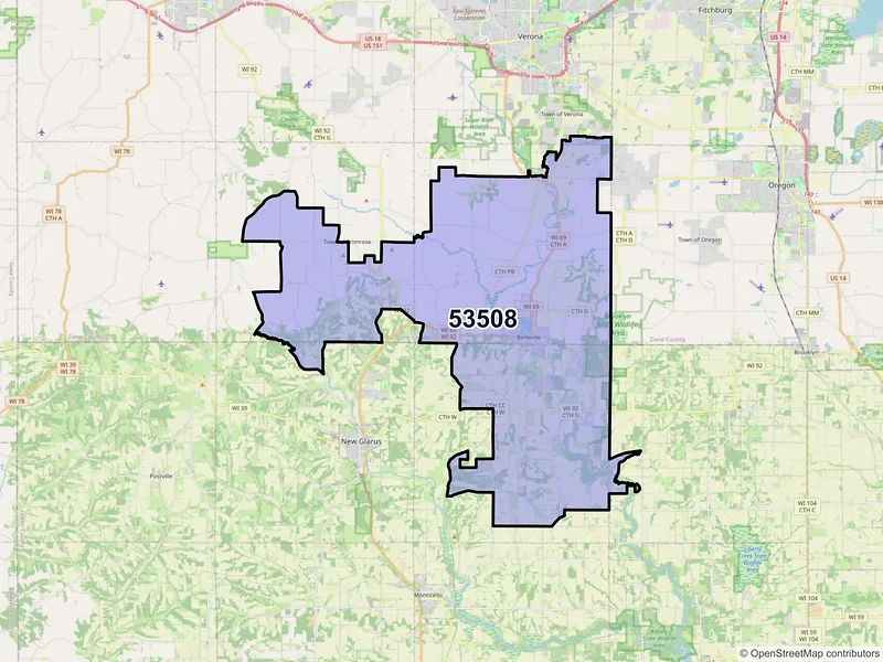 Map of ZIP Code 53508 — Belleville, WI