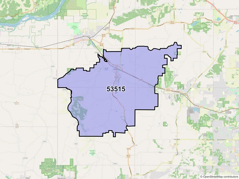 Map of ZIP Code 53515 — Black Earth, WI