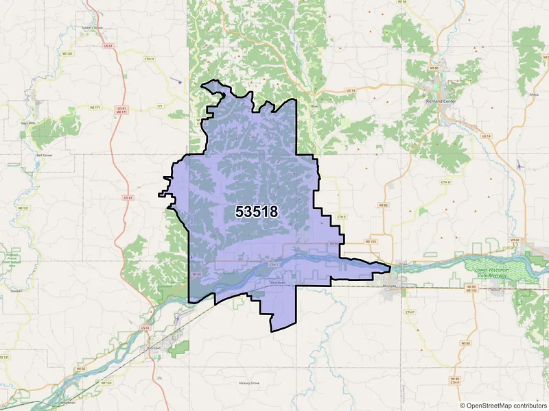 Map of ZIP Code 53518 — Blue River, WI