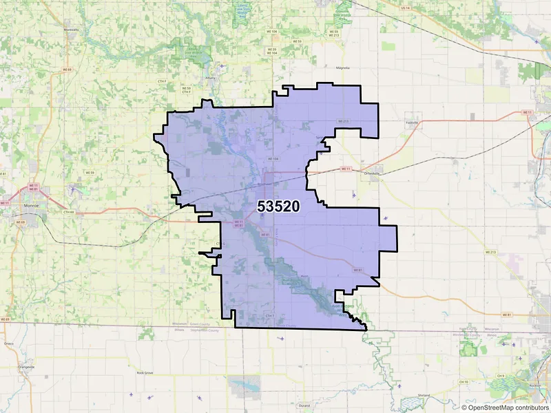 Map of ZIP Code 53520 — Brodhead, WI