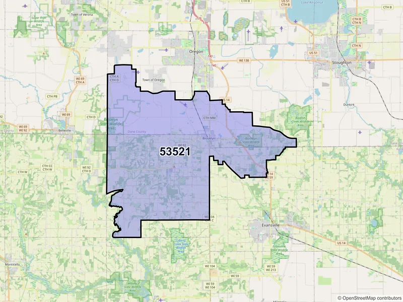 Map of ZIP Code 53521 — Brooklyn, WI
