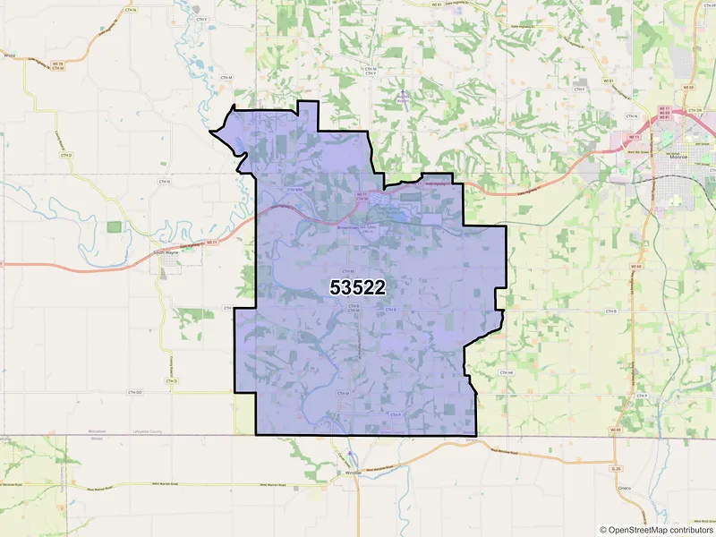 Map of ZIP Code 53522 — Browntown, WI