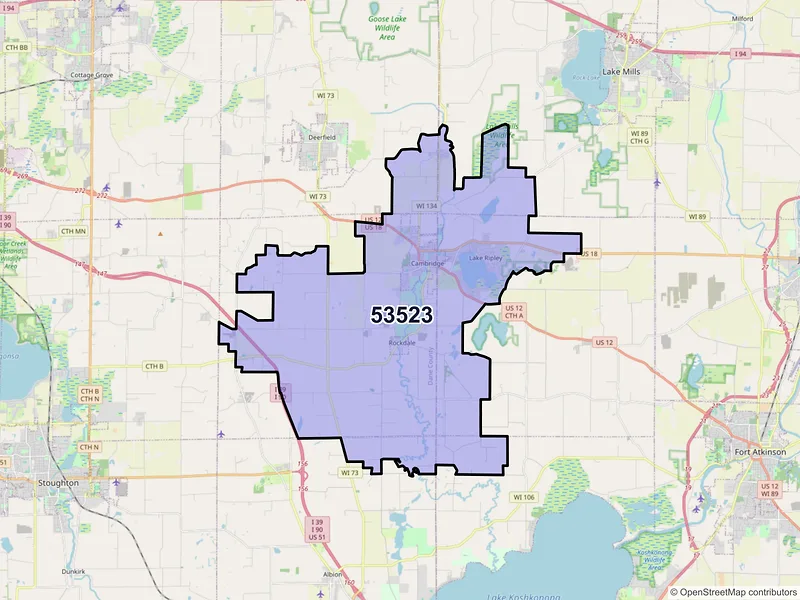 Map of ZIP Code 53523 — Cambridge, WI