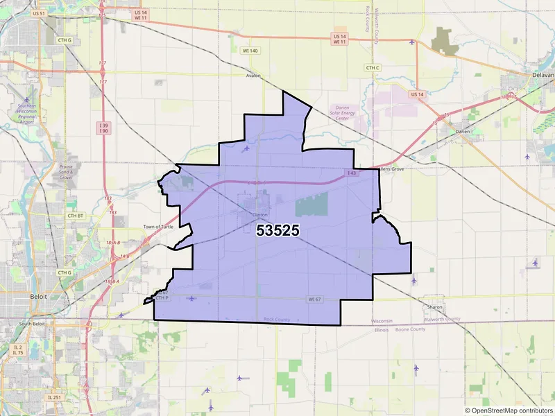 Map of ZIP Code 53525 — Clinton, WI
