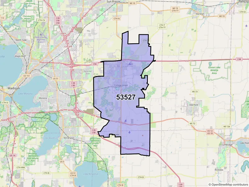 Map of ZIP Code 53527 — Cottage Grove, WI