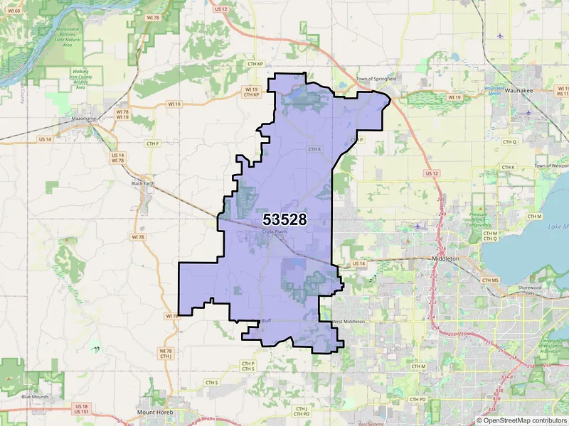 Map of ZIP Code 53528 — Cross Plains, WI