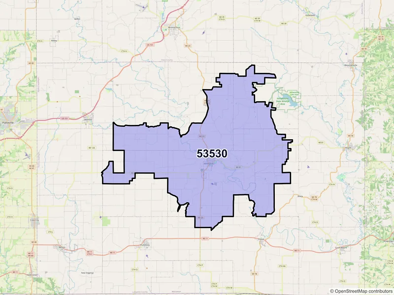 Map of ZIP Code 53530 — Darlington, WI
