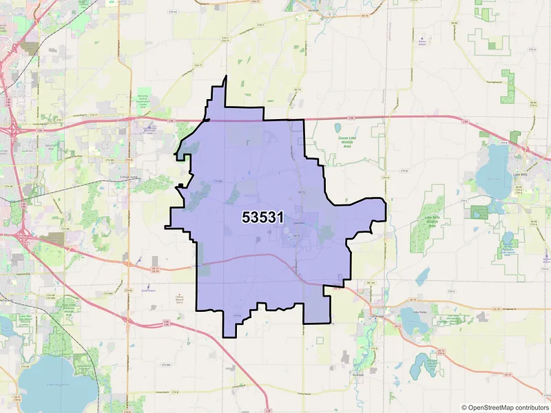 Map of ZIP Code 53531 — Deerfield, WI