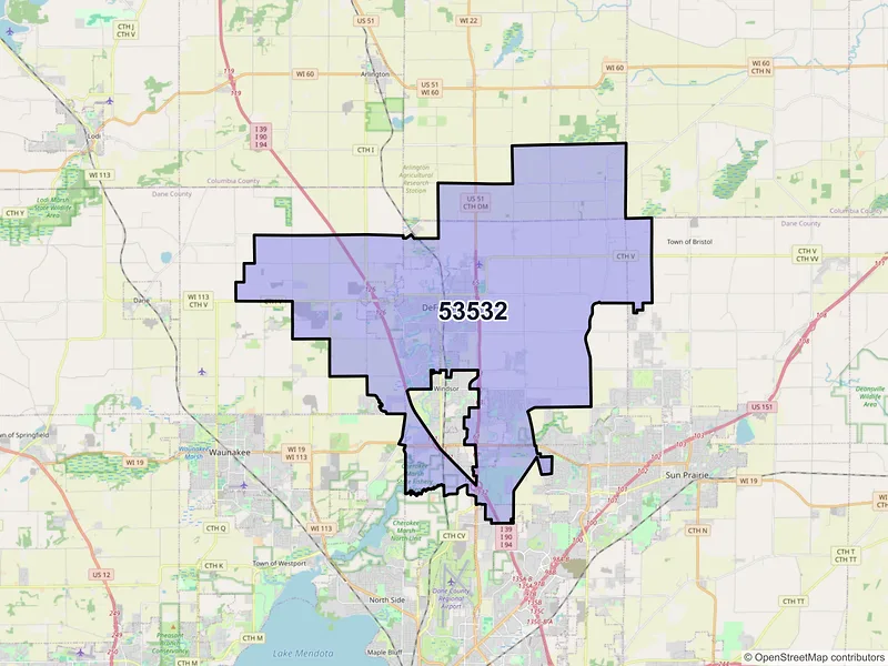 Map of ZIP Code 53532 — Deforest, WI