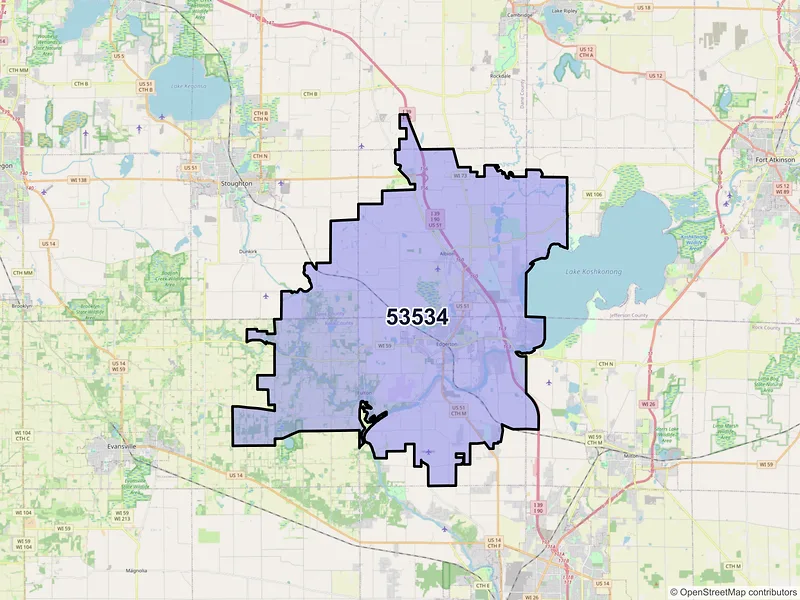 Map of ZIP Code 53534 — Edgerton, WI