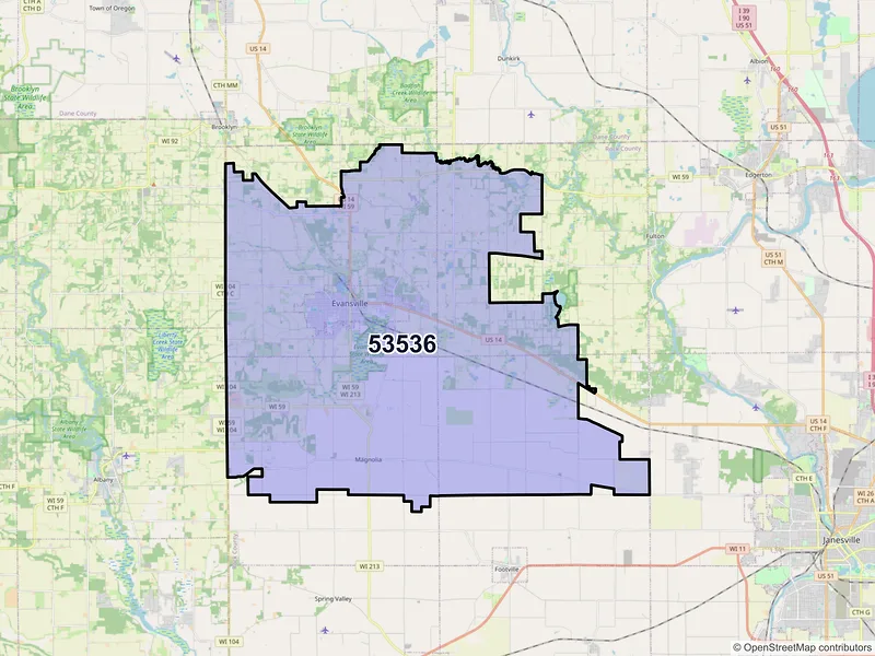 Map of ZIP Code 53536 — Evansville, WI