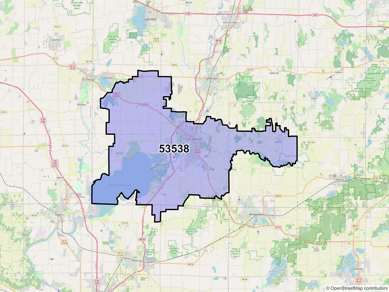 Map of Fort Atkinson, Wisconsin and ZIP codes