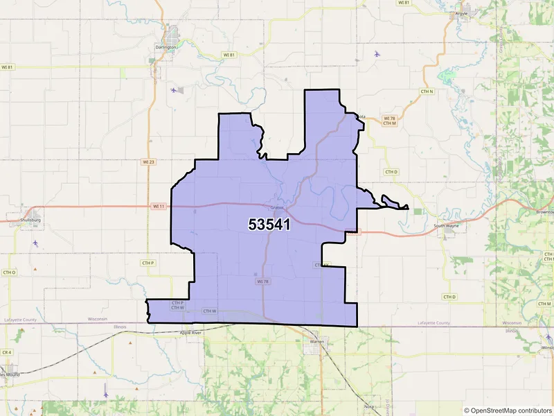 Map of ZIP Code 53541 — Gratiot, WI