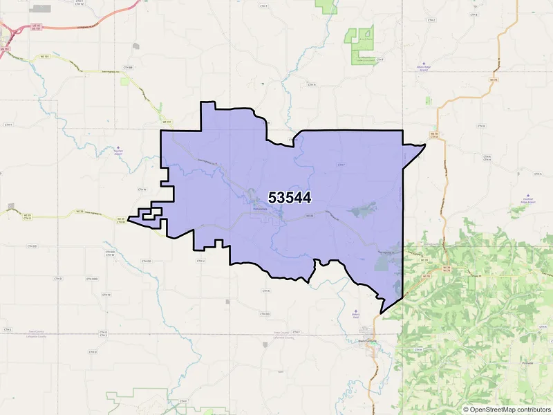 Map of ZIP Code 53544 — Hollandale, WI