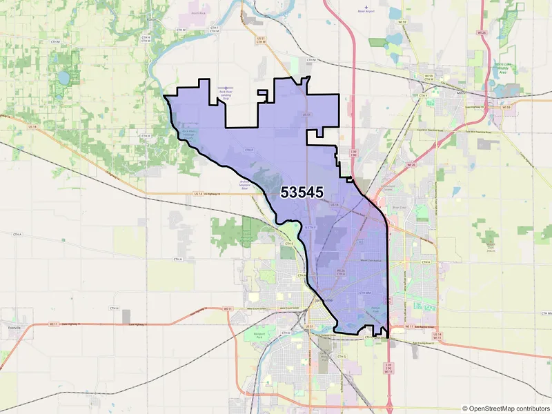 Map of ZIP Code 53545 — Janesville, WI