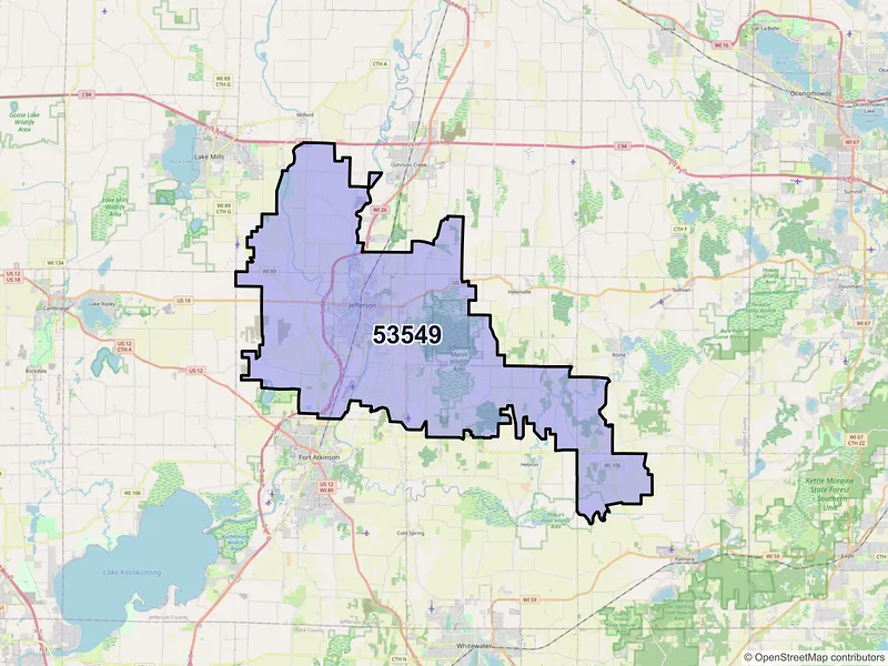 Map of ZIP Code 53549 — Jefferson, WI