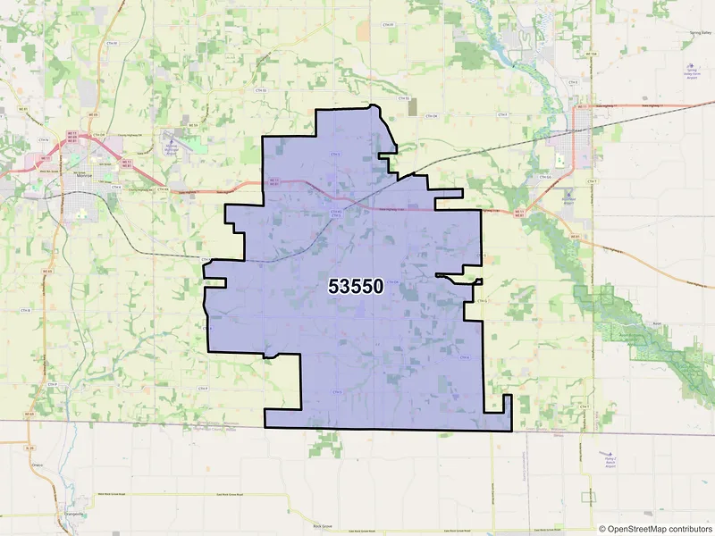 Map of ZIP Code 53550 — Juda, WI