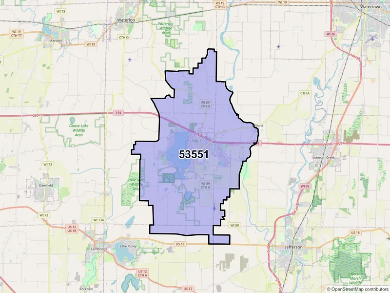 Map of Lake Mills, Wisconsin and ZIP codes