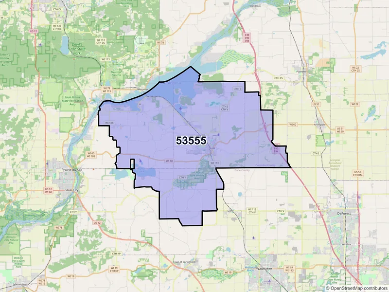 Map of Lodi, Wisconsin and ZIP codes
